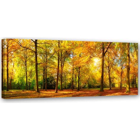 Tableau sur toile Forêt Automne Jaune Panorama 90x30 (1/5)