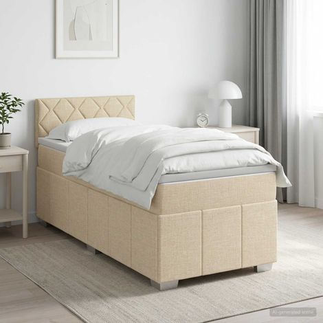 vidaXL Lit boxspring avec matelas Crème 100 x 200 cm Tissu (1/5)