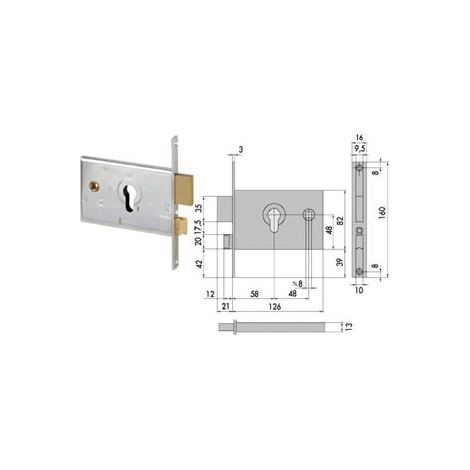 SERRATURA DA INFILARE PER FASCE CATENACCIO E SCROCCO MM.82 H 44120  mm.60 (44120600)    CISA