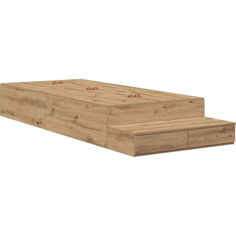 Cadre de lit avec rangement avec tiroir Chêne artisanal 100 cm (1/5)