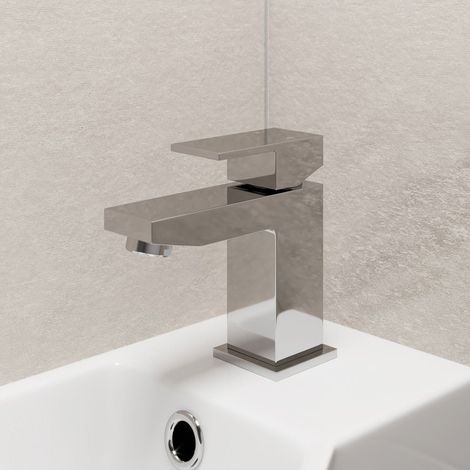 Modern Bathroom Square Mini Mono Basin Sink Mixer Tap Brass Lever Handle Chrome (1/7)