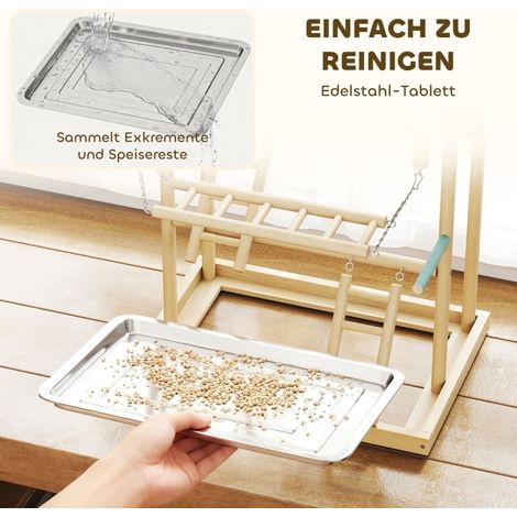 Perchoir à oiseaux, lot de 4 plateaux en inox, jouets en bois naturel pour volière (1/5)
