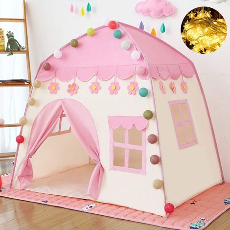 Tente de Jeu Enfant, Château pour Enfant, Tente Princesse Château de Rêve, avec Sac de Transport,Portatif avec Étoiles Brillantes, intérieur et extérieur,idée Cadeau(Rose)