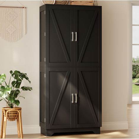 Buffet de cuisine haut 4 portes style grange, 80 x 40 x 180 cm, MDF, noir (1/5)