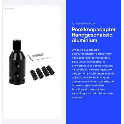Dailygoods - Adattatore per pomello del cambio - Manuale - Alluminio - Nero - Universale - Adatto per leva del cambio - Adattatore per auto (1/5)