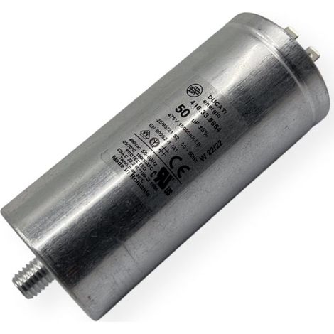 Condensateur permanent aluminium 50µF à cosses faston double - Ø55x122mm - DUCATI (1/2)
