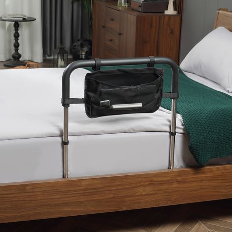 Sponda per letto, barriera di sicurezza, maniglia protettiva, regolabile in 5 altezze, tasca portaoggetti, 87L x 51,5W x 45-55H cm