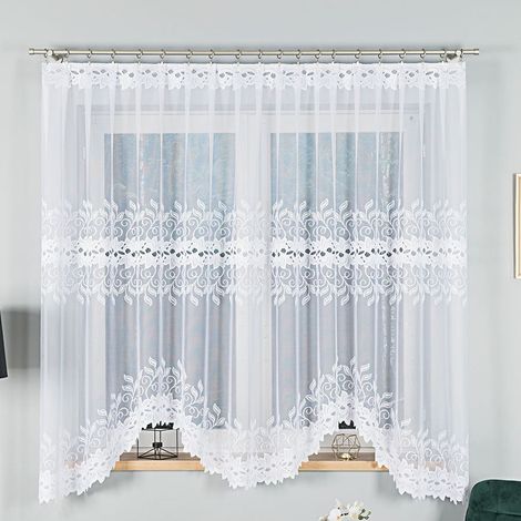 BASTIA - Rideau jacquard prêt-à-poser avec découpe en bas - 300x180 cm - blanc (1/5)