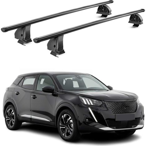 OMAC Stahl Dachträger Querträger Peugeot 2008 2019-2026 – TÜV / DIN 75302:2019 – Abschließbar – Max. 75 kg – 2 Stangen – Schwarz (1/5)