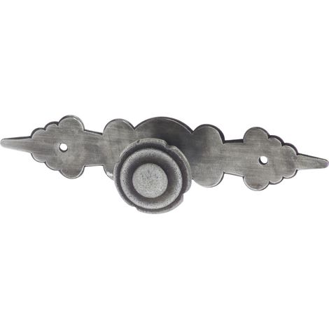 Bouton de meuble à carreaux Ø 27 mm – Bouton pour armoire avec plaque 28 x 120 mm – Poignée rustique pour meubles, fer étamé vieilli