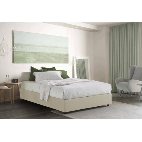 Dmora - Cama matrimonial Dagazz, Cama contenedor con revestimiento de tela, 100% Made in Italy, Apertura frontal, adecuado para colchón Cm 140x190, Beige (1/5)