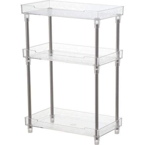 Étagère de rangement pour maquillage amovible avec plateau en acrylique transparent, idéale pour la salle de bain et la chambre à coucher. 3 niveaux. (1/5)