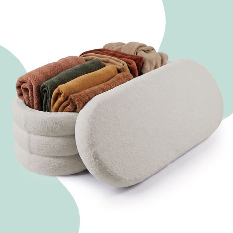 Relaxdays, Sitzbank Bubble, Stauraum & gepolsterte Sitzfläche, für Flur, Sitzmöbel, aus Schaumstoff, Creme