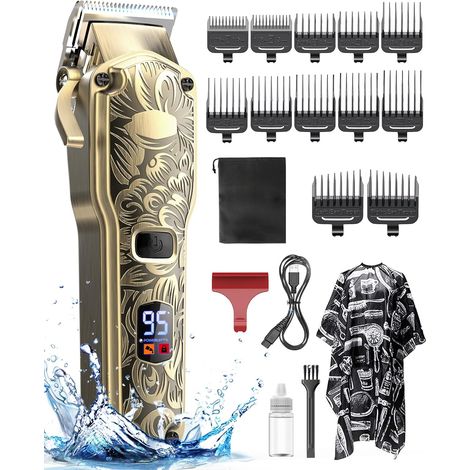 Tondeuse cheveux hommes, tondeuse à cheveux professionnelle tondeuse cheveux de salon avec indicateur LED Tondeuse à barbe électrique sans fil IPX7 étanche tondeuse barbe et cheveux Bronze (1/5)