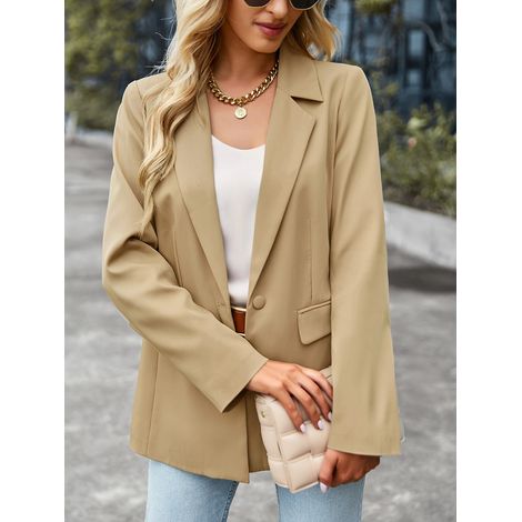 Veste de tailleur femme à manches longues, couleur unie, style décontracté, lavable en machine, idéale pour le travail et les activités de plein air, kaki, taille S. (1/5)