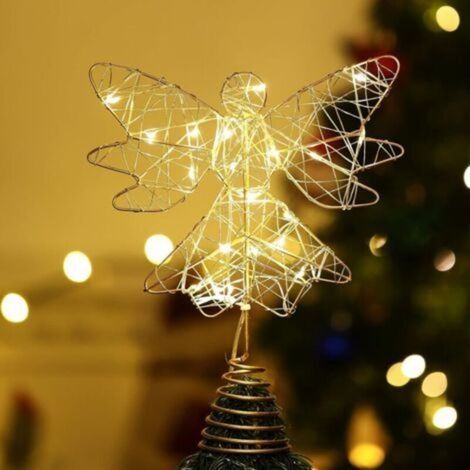 Décoration de sapin de Noël étoile d'ange, décoration de Noël éclairée par étoile à LED Sapin de Noël, lumière de Noël à LED étoile d'éclairage à piles pour la fête du Nouvel An, or-- (1/5)