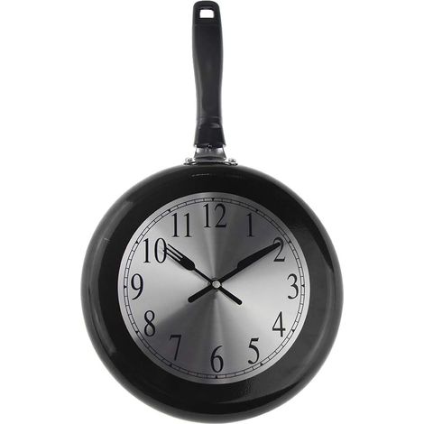 CCYKXAHorloge de cuisine en métal avec poêle, horloge murale à thème unique de 10 pouces avec tournevis (noir) (1/5)