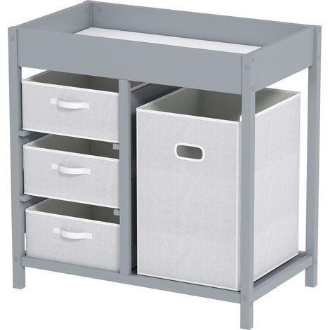 Baby Changing Unit  4 Storage Drawers, Mat for Bedroom Nursery, 84 x 84.5 cm, Grey (1/5)