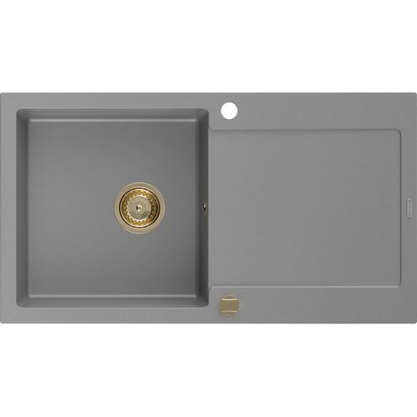 Mexen Leo évier en granit à 1 cuve avec égouttoir 900 x 500 mm, Gris, siphon Or - 6501901010-71-G (1/5)