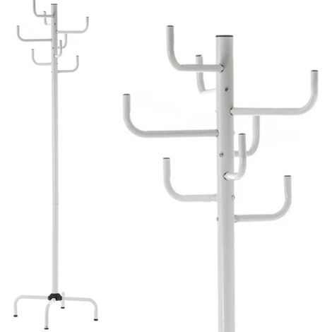 Attaccapanni Appendiabiti a Piantana Metallo 8 Ganci Colore Bianco 40x40x183cm (1/5)