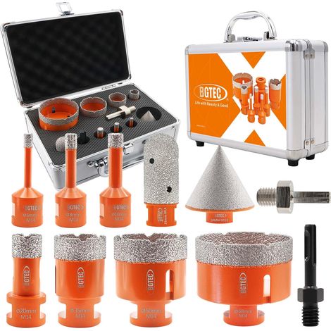 Foret Diamant Kit Trépan Carrelage - 11pcs(6/8/10/20/35/50/68mm+25mm foret à doigt+50mm fraise+adaptateur HEX+adaptateur SDS) avec filetage M14 pour percer porcelaine,céramique,granit (1/5)