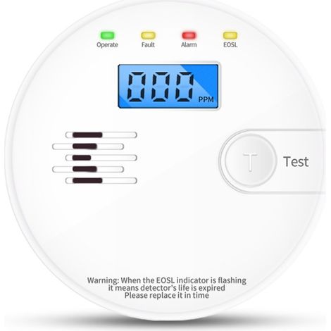Einen tragbaren kohlenmonoxidmelder, einen 1-anzeige Von CO, einen batteriestrom, led-glühbirnen und einen geräuschalarm (1/5)