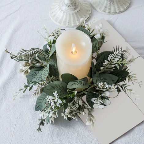 Candle Ring - Artificial Greenery Wreath - PVC Floral Decor for Table Centerpiece Wedding Christmas - 25 cm - 1 Piece (1/5)