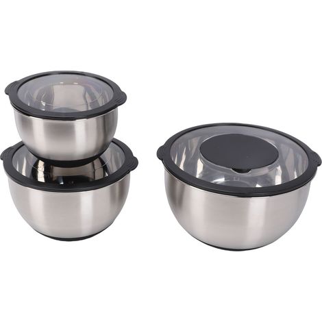 Bols à mélanger avec couvercles hermétiques en acier inoxydable, 3 accessoires de râpe emboîtables, fonds antidérapants en Silicone pour la cuisine 3 pièces (1/5)