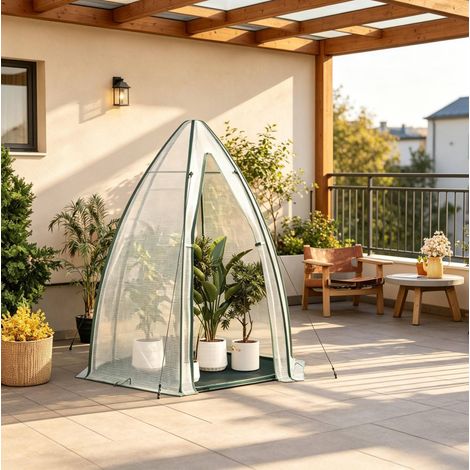 Serra da giardino 160x180x160 cm bianca in PE e acciaio con base isolante e porta con zip (1/4)