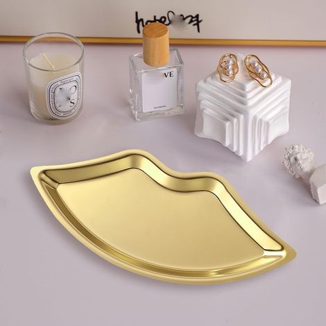 Plateau de service doré en forme de lèvre en acier inoxydable pour clé à bijoux (1/5)