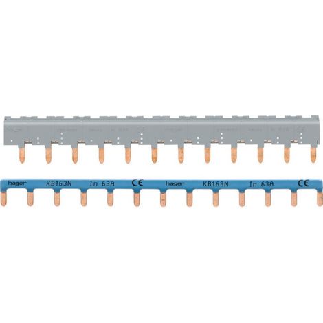 Hager – Barrette de pontage 4P 63A 12 mod – Système de connexion pour installation triphasée – Câblage rapide et sécurisé