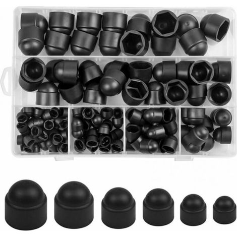 (145 articles) Écrous à capuchon de boulon, protecteur d'écrou hexagonal, capuchons de boulon en plastique, écrous de boulon à dôme noir avec boîte de rangement