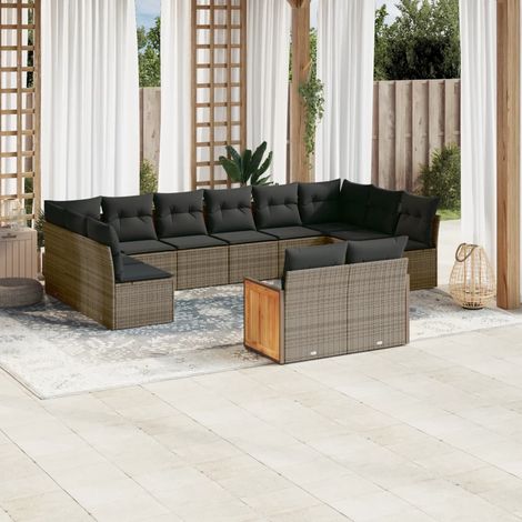 Set de sofás de jardín y cojines 12 pzas ratán sintético gris vidaXL