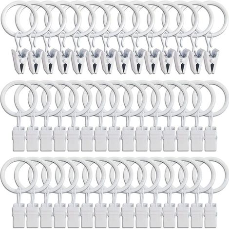 45PCS Anneaux à rideaux avec pinces - blanc, pinces à rideaux solides, crochets de fixation pour tringle de tension, crochets décoratifs pour rideaux et cadres de fenêtres à trou métallique I.D (1/4)