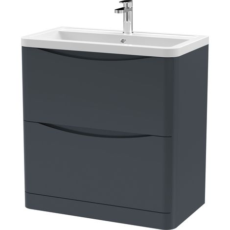 Nuie Lunar Satin Soft Black 800mm 2 Drawer Vanity Unit and Ceramic Basin - LUN1403A (1/4)