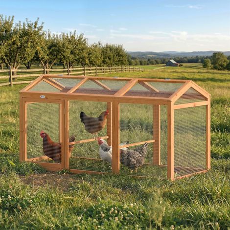 Enclos poulailler en plein air portes doubles perchoirs en bois en métal 4 poules orange - Dimensions: 156x70,5x84 cm