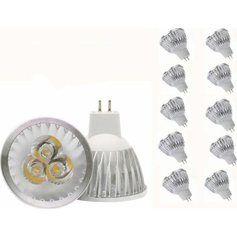 Ampoule LED MR16 Ampoule LED MR16 3W blanc chaud GU5.3 Ampoule LED MR16 12V 3W Ampoule spot LED, adaptée à l'éclairage paysager sur rail encastré, équivalent halogène 20W, 10 packs (1/4)
