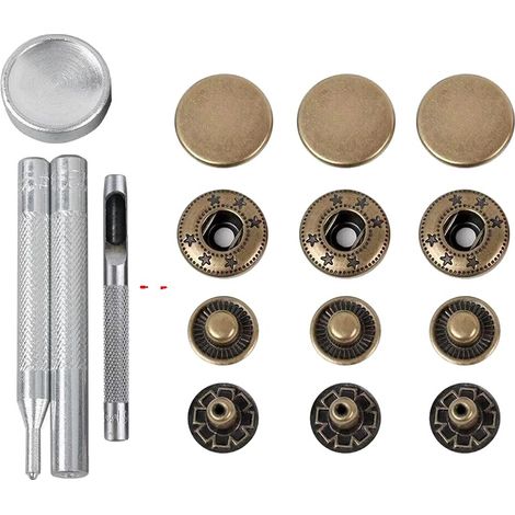 Kit de boutons-pression, 50 ensembles, construction en métal durable, 4 Outil-50Set Bronze, 15mm(831) (1/2)