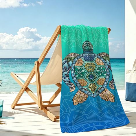 Serviette de plage en microfibre à motif de tortues marines : légère, anti-sable, à séchage rapide et très absorbante. Fine et polyvalente, elle est idéale pour la piscine, le camping ou les vacances  (1/5)