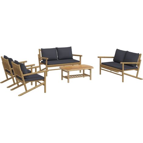 Set di mobili da giardino per esterni 5 pezzi con cuscini in bambù grigio scuro 020016392