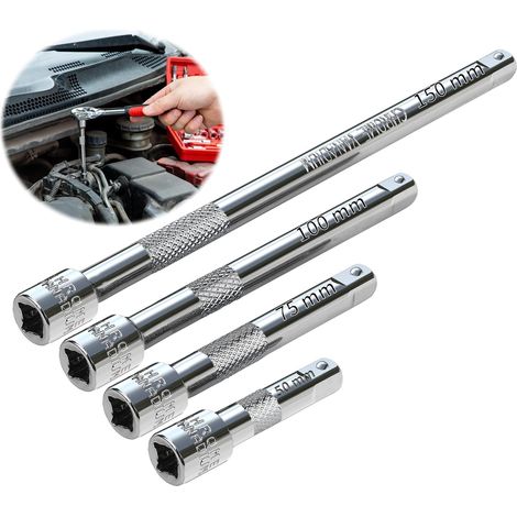 Rallonge 1/4 Pouce Rallonge Cliquet 4 Pièces Acier au Chrome-vanadium Jeu de Rallonges 1/4 Pouce 50 mm 75 mm 100 mm 150 mm Jeu de Rallonges à Bascule pour Douille Clé à Choc Clés à Cliquet (1/5)