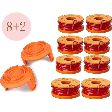 Ensemble de 8 bobines de coupe-bordures Worx avec 2 capuchons - Compatible avec les bobines WorxEdger et de désherbage (1/5)