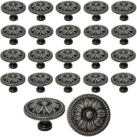 20 Stück Vintage-Schranktür- und Schubladenknöpfe, 35 mm, Blumendesign, Messing, Küchenschrankgriffe, für Kommoden und Schrankmöbel, Antik-Bronze (1/5)