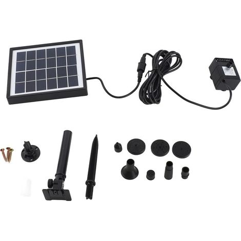 Kit de pompe de fontaine solaire avec panneau solaire séparé, pompe à eau solaire améliorée de 1.5 W avec câble de 3 m de long et 8 buses pour bain d'oiseaux, terrasse, jardin et aquarium (1/5)
