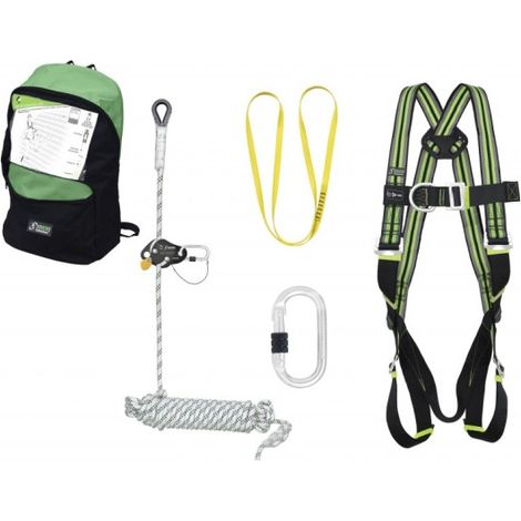 Harnais de sécurité antichute 2 points – Kit complet pour toiture – Ancrage mobile 10m avec absorbeur d'énergie – Connexions sécurisées – Kratos Safety