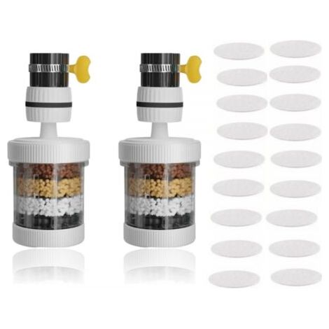 QORVA-Lot de  2 Pièces Filtre Eau Robinet Filtre De Robinet 360° 6 Couches Filtrantes, Avec 20 Morceaux De Coton Filtrant, Pour La Maison, La Cuisine, L'Évier, La Salle De Bain