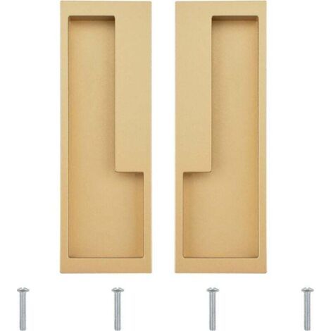 Lot de 2 poignées de porte coulissante encastrées en alliage avec vis cachées, modernes et simples pour tiroir de grange, placard, armoire (or mat)