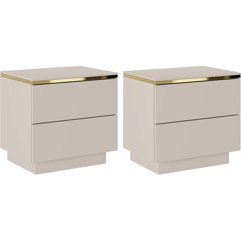 Comodino con 2 cassetti Beige e dorato -Lotto di 2 - VUKIA