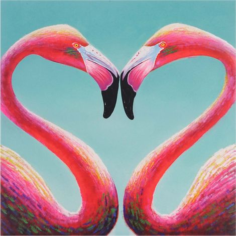 Dipinto a mano pittura ad olio su tela 90x90cm flamingo (1/5)
