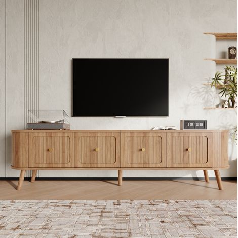 Mobile TV con contenitore 180x38x47 cm in MDF rovere, stile vintage, 4 ante - CHICFURN (1/5)